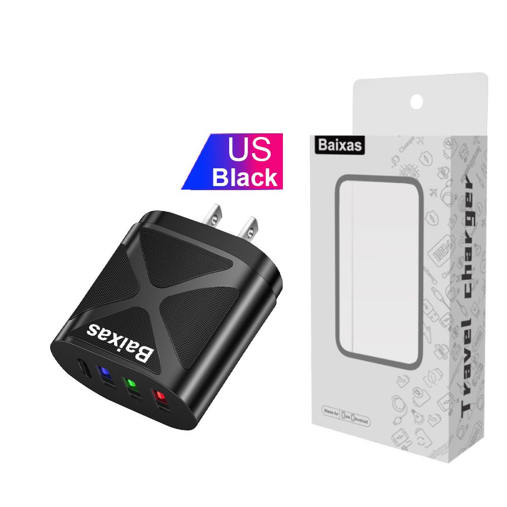 Universal Travel Charger: EU 3-USB + Type-C, US/UK Standard, 5V 2.4A