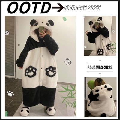 Cartoon Cute Panda Women's Winter Nightgown, Coral Fleece Pajamas - 2025 New Warm Home Suit for Girls