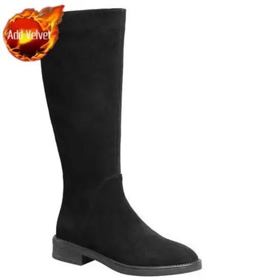 

Suede Round Toe Elegant with Low Heels Fleece-Lined Ladies Knee High Shaft Shoes Autumn Winter Demi-season Women s Long Boots 40
