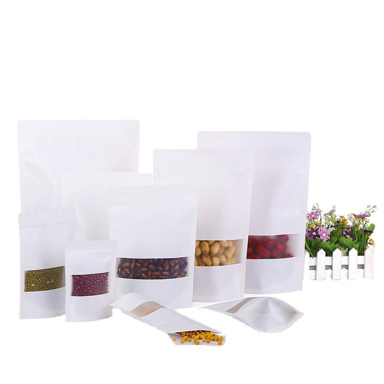White Kraft Self-Seal Window Bags for Tea and Food Packaging
