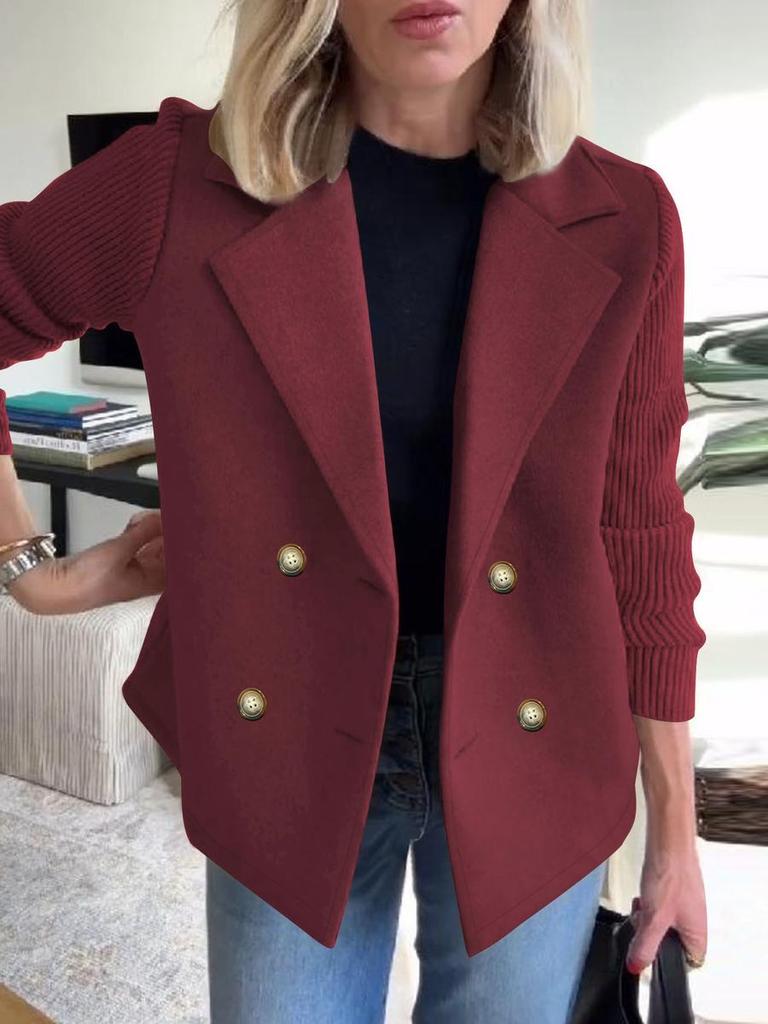 Autumn Chic Wool Blend Blazer Women's Coat Double-Breasted Suit Top