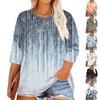 Women's Print Round Neck Plus Size Tops 3/4 Sleeves Elegant Shirt Tops