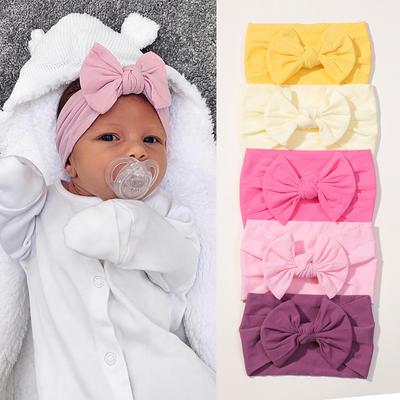 5 Piezas/Set Diadema de 3.5 pulgadas con Lazo para Bebitas de Colores Sólidos Brillantes de Nailon Lazos Casuales Adorno Suave y No Dañino Regalos