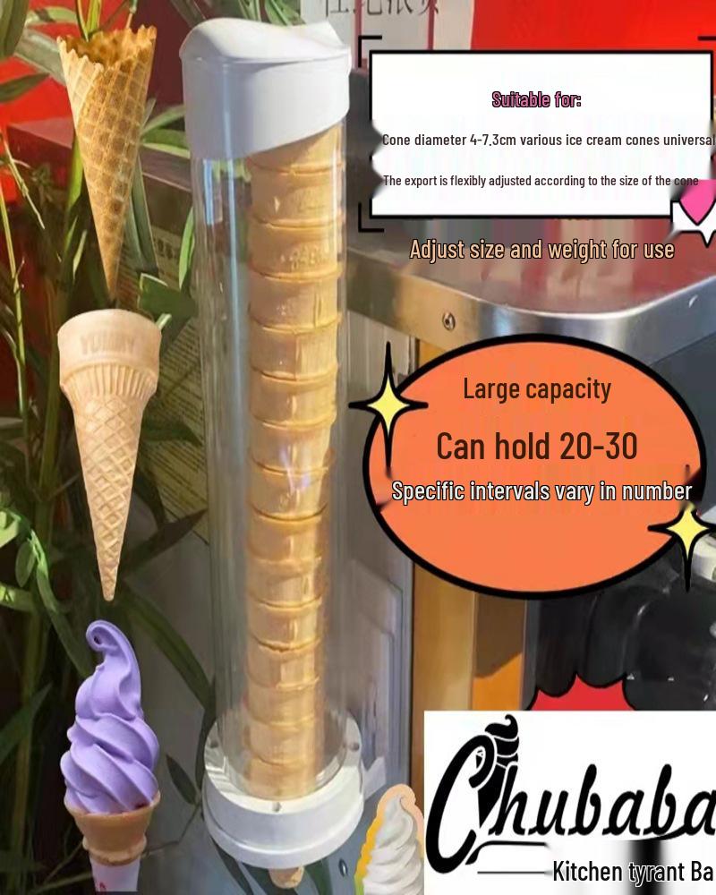 Univerzální držák a dávkovač na kornouty na zmrzlinu pro vaflové, oplatkové a vaječné roll kornouty