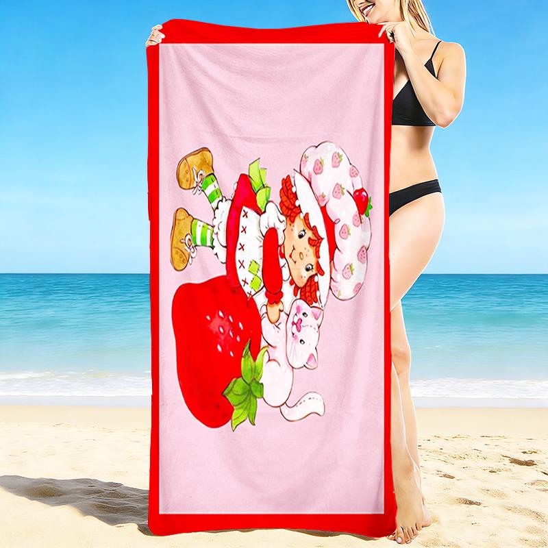 1Pc Strawberry Shortcake'S Sweet Adventure Beach Towel, Quick Dry, Multi-Use for Beach Pool Gym Yoga Home Travel, Christmas, Halloween, Xmas Gift