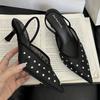 Elegant Mesh Rhinestone Breathable Heels Women Sexy Banquet Pointed Toe Wedding Brides Shoes Luxury Design Brand Slide Sandals