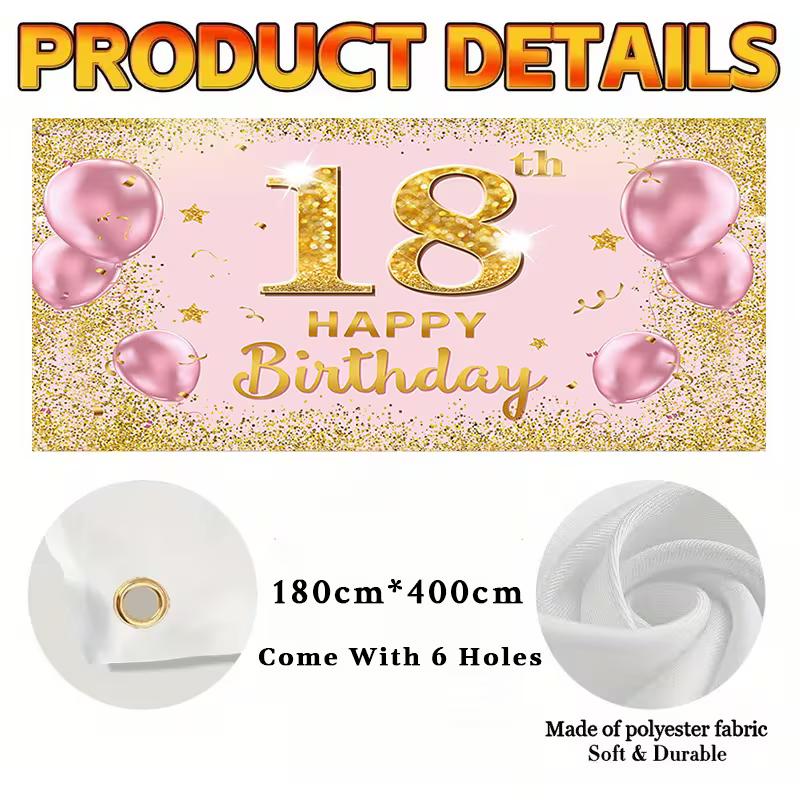 2D 18th Happy Birthday Garage Door Banner Pink Gold Balloon Background