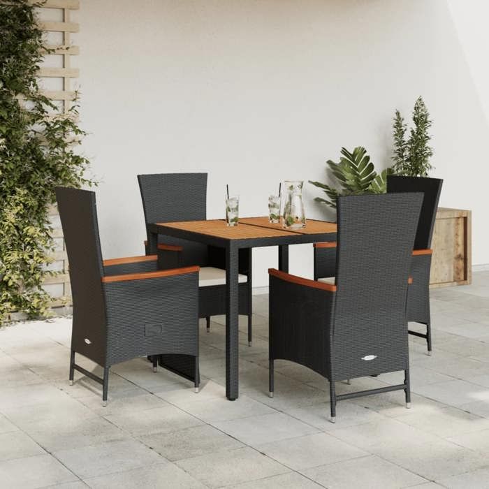 VidaXL 5-Piece Garden Dining Set with Cushions, Patio Table, Patio Furniture, Outdoor Furniture, Black 3277507
