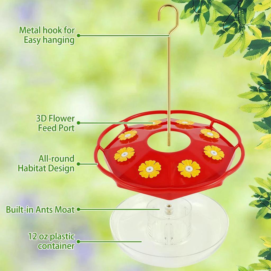Hummingbird Feeder with 8 Feeding Hanging Bird Feeder Ant and Bee Proof Flower Shape Hummingbird Feeder for Garden Outdoor
