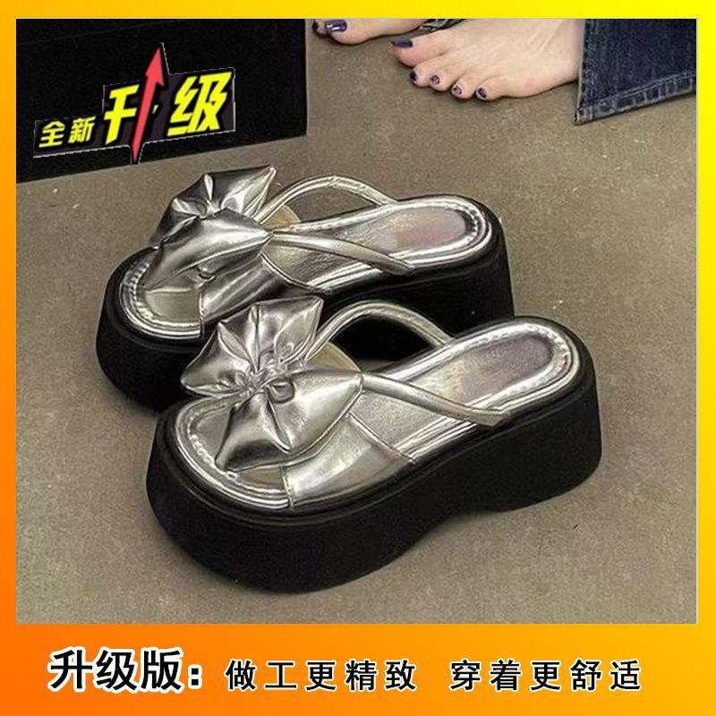 Outdoor Wear Fashion Popular Versatile Round Head Muffin Shoes Summer 2025 New Bow Thick-soled Beach Cool Slippers