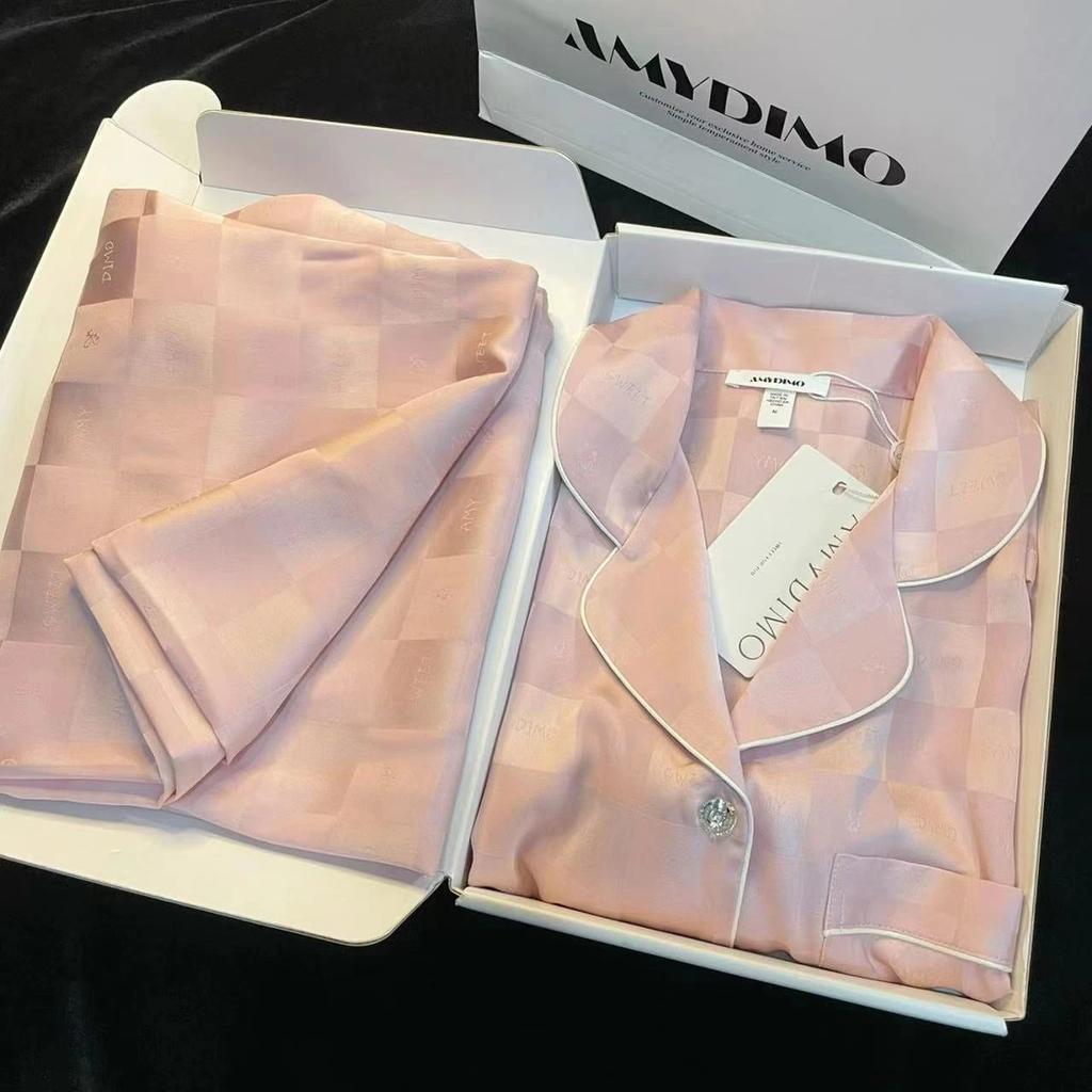 Jarní/podzimní žakárové pyžamo z ledového hedvábí, dvoudílné sady, kalhoty s dlouhým rukávem, pyžamo, klasické elegantní dámské domácí oblečení