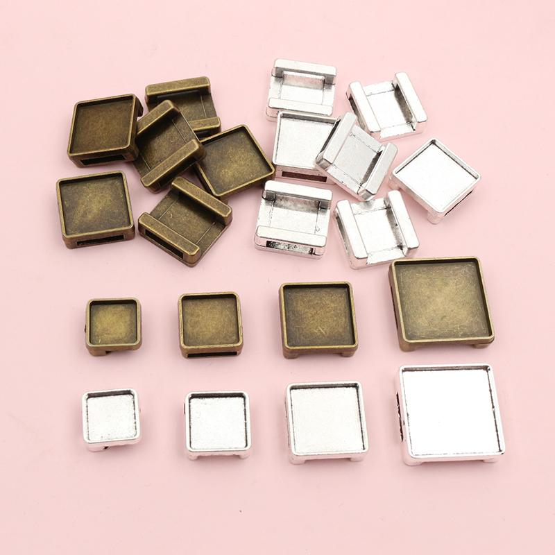 10pcs Fits 10-20mm Square Cabochons Flat Slider Spacer Blank Base Settings Tray For 11mm Flat Leather Cord DIY Jewelry Making