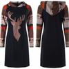 Hot Lady Women Dress Christmas Elk Print Long Sleeve Hooded Evening Party Dress For Festive Occasions
