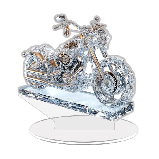 Faux Crystal Acrylic Motorcycle Ornament 2D Flat Clear Motorbike Table Sign with Base Home Office Desktop Bookshelf Decoration