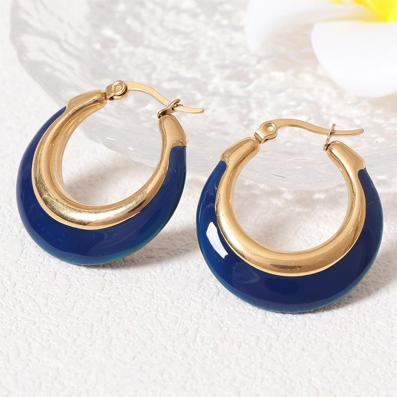 Retro Exaggerated U-shaped Titanium Steel Earrings for Women  Fashionable and Versatile Enamel Oil-drop Earrings Light Luxury High-end