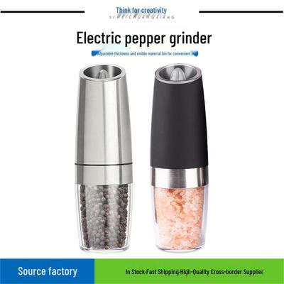 Gravity Induction Electric Salt & Pepper Grinder, Stainless Steel, Battery-Powered for Home Use.
