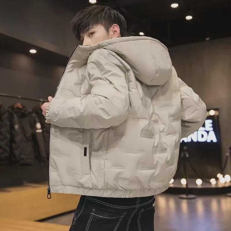 Men's Winter Cotton-Padded Jacket with Hood, New Hong Kong Style for Students and Boys