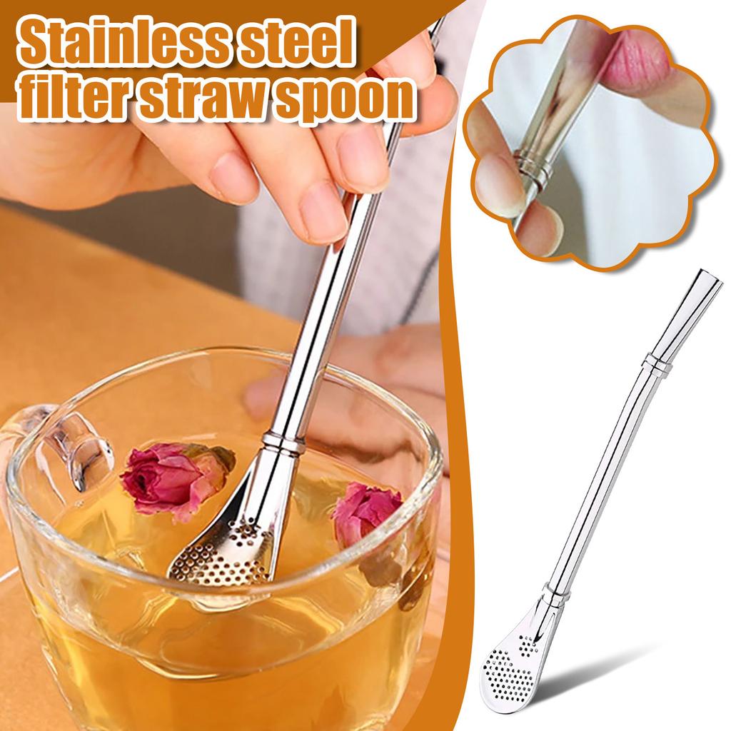 (Nikita) Stainless Steel Drinking Straws With Filter Spoon Detachable Tea Straws Reusable