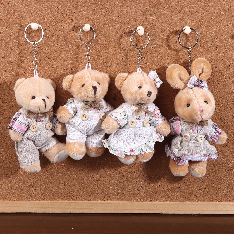 Cartoon Little Bear Plush Doll Keychain Cute Stuffed Rabbit Doll Keyring Couple Bag Pendant Backpack Hanging Decoration Gifts