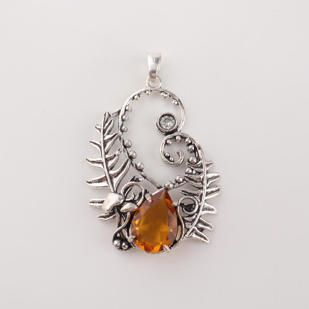 Natural Citrine Gemstone Silver Pendant 1.8" , 925 Sterling Silver Women Jewelry, Yellow Stone Jewelry, November Birth-Stone Gift CP-42-7