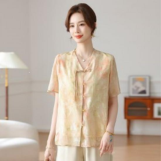 

Elegant Summer Short-Sleeved Shirt for Women Over 50 3XL жёлтый