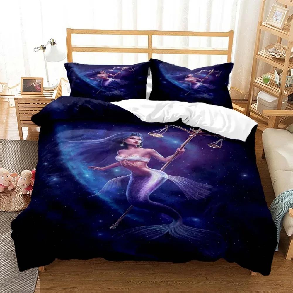 Zodiac Mermaid Digital Print 3D Duvet Cover Bedding Set Comforter Linen Pillowcases Home Decor Single Double Twin King Queen