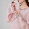 Spring Fall Women Knitwear Lazy Style Pink Elegant Round Neck Pullover Sweater Women Top