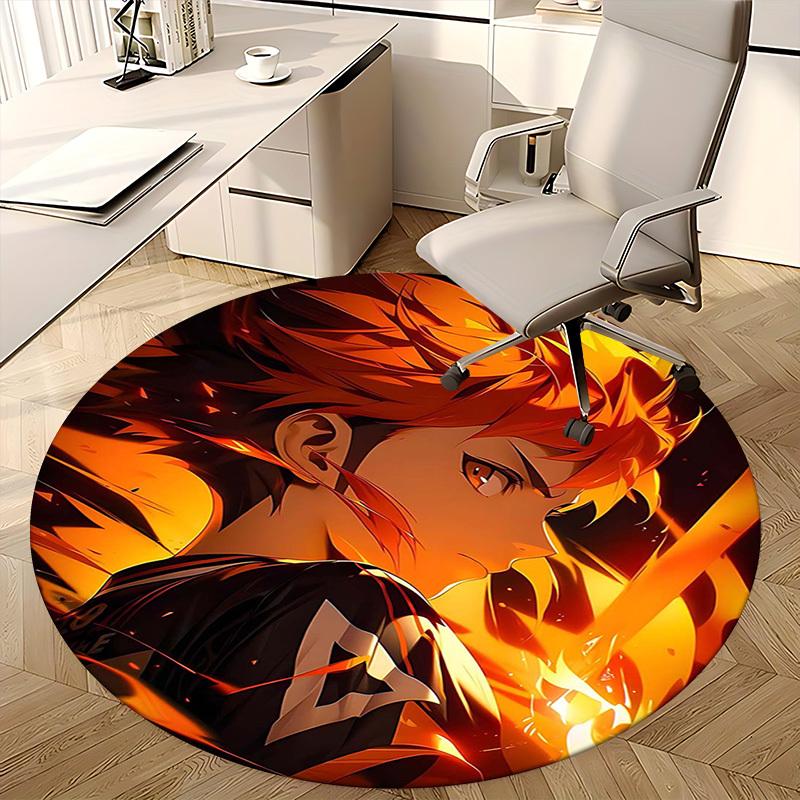 1pc Anime Design Round Carpet - Haikyuu Kageyama Tobio Inspired Chair Mat for Office, Home Decor, Living Room, Bedroom