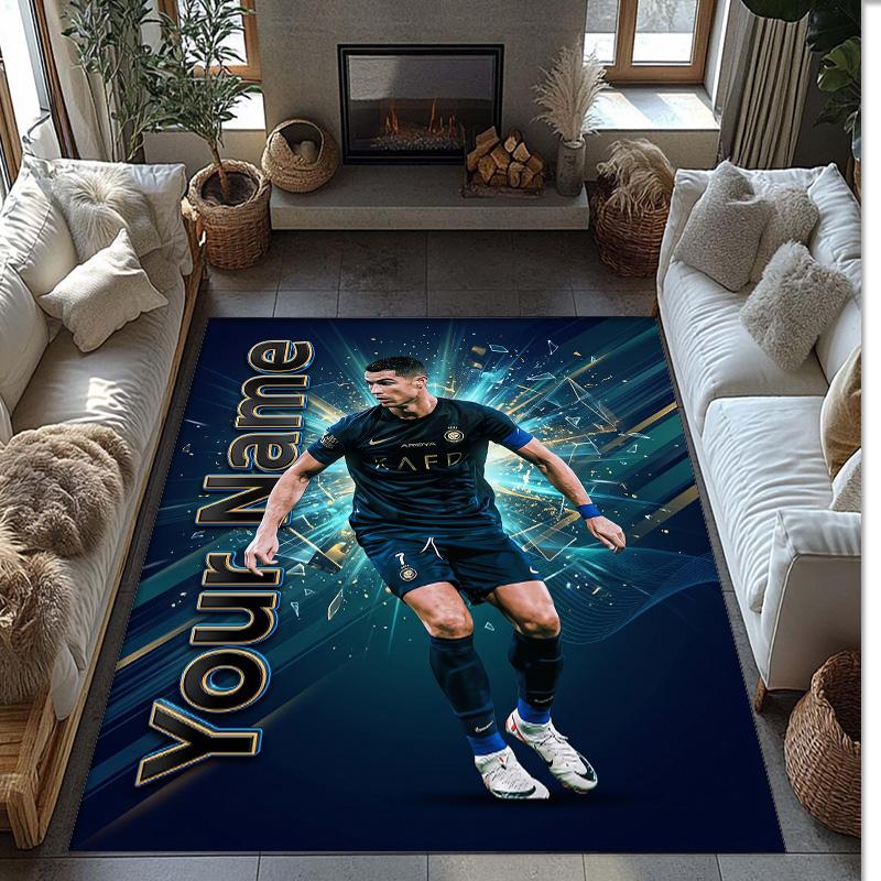 Cristiano Ronaldo Printed Crystal Velvet Rug Non‑Slip Crystal Velvet Carpet For Sofa Bedroom Indoor Home Decoration