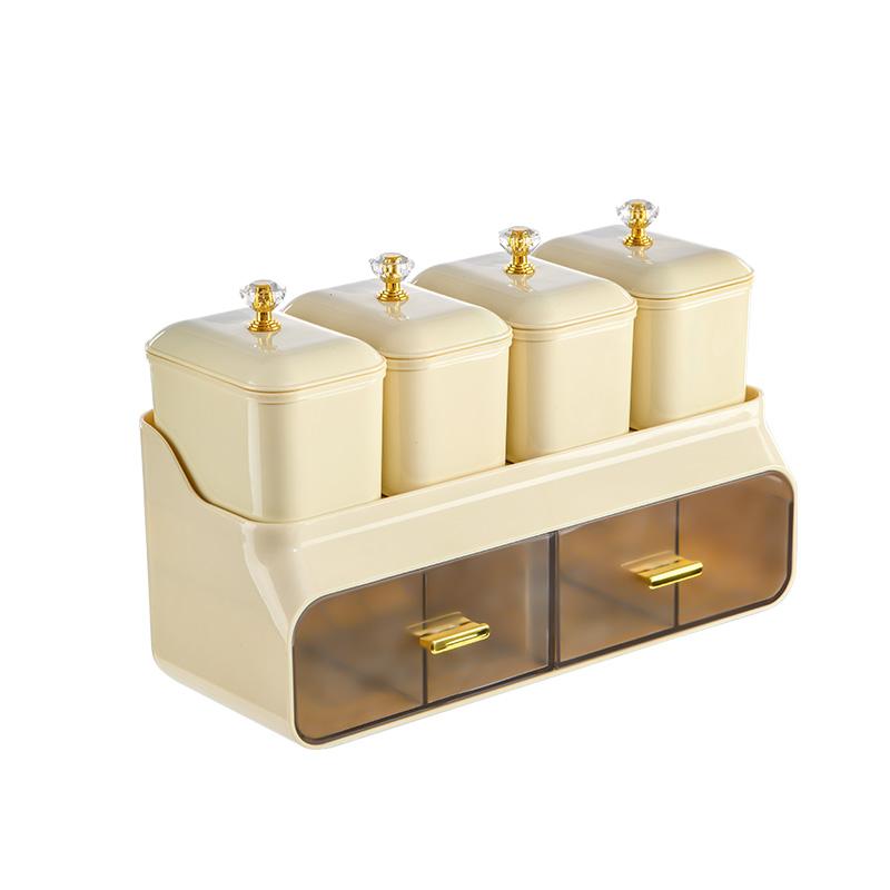 

Double-layer spice box, desktop moisture-proof seasoning bottles with lids, multi-compartment condiment seasoning jars бежевый