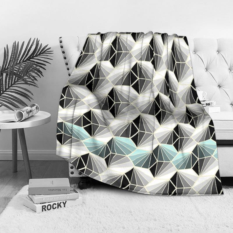 Geometric Pattern Fleece Blanket - Modern Abstract Hexagon Design Throw Blanket for Sofa Couch Bed Decor Gift
