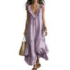 Women's Deep V Neck Ruffle Trim Maxi Dress, Sleeveless Loose Flowy Beach Sundress, Summer Casual Tiered Ruffle A-line Long Dress
