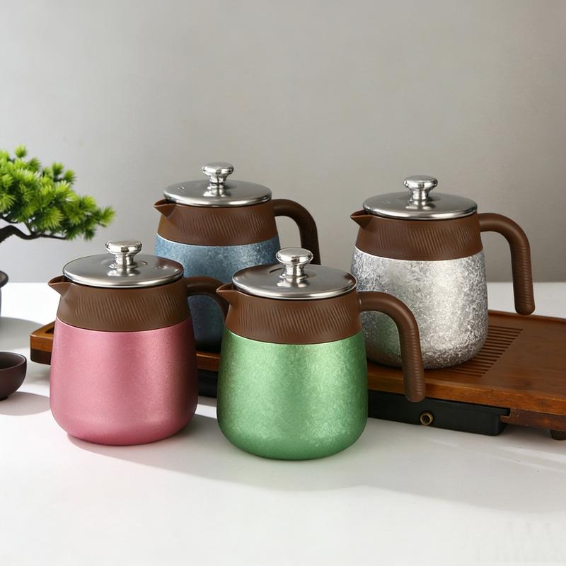 Retro Titanium-Coated Large Capacity Stewing Teapot with Water Separation & Portable Handle for Home Use