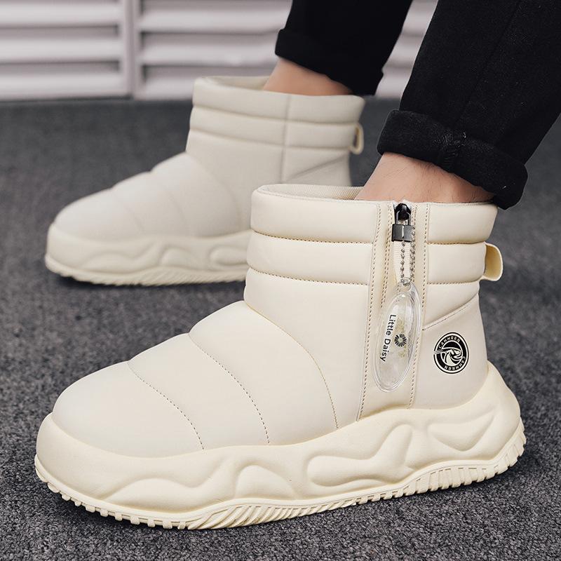 Men Snow Boots 2026 Winter New Plush Thicken Outdoor Non Slip Cotton Shoes Fashion Side Zipper Trendy Height Increase Warm Shoes