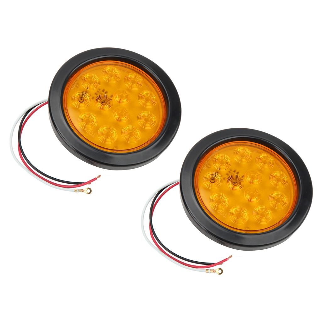 2 Pcs Trailer Tail Lights Round 12 LED Amber Brake Stop Turn Tail Marker Lamp for Tractor Truck