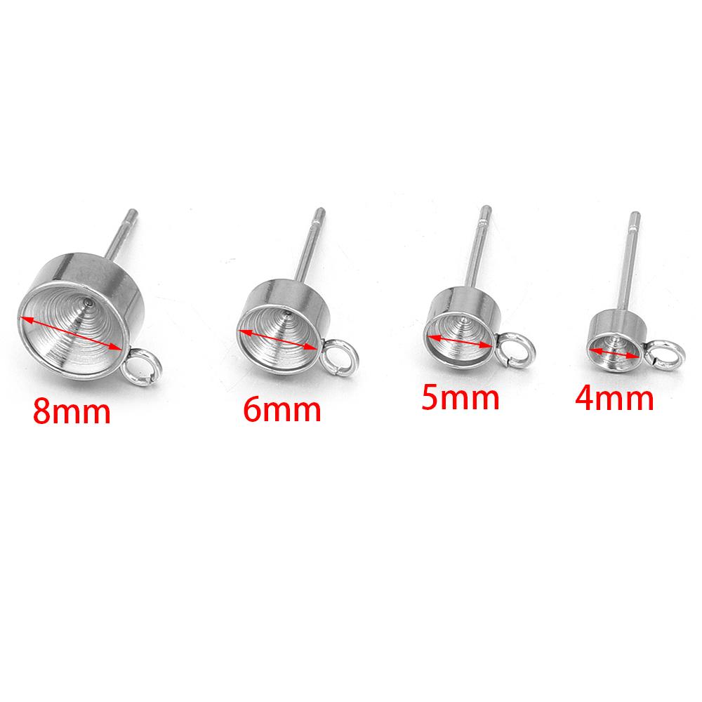 20pcs/lot Stainless Steel Stud Earring Base Settings Fit 4 5 6 8mm Cubic Zircon Stones DIY Jewelry Making Earrings Accessories
