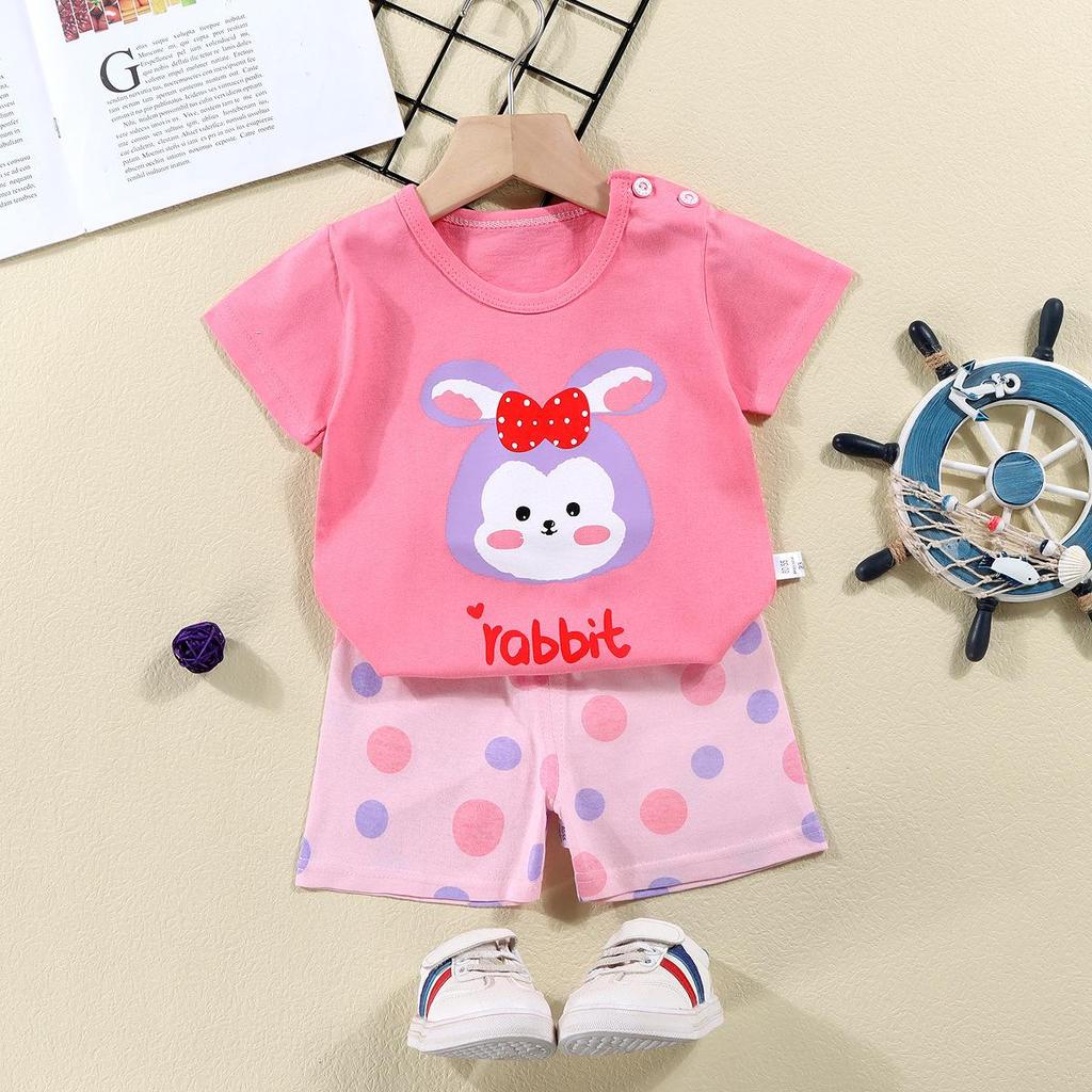 Kids' Summer Cotton Two-Piece Set: Cartoon Short Sleeve & Shorts for Toddlers