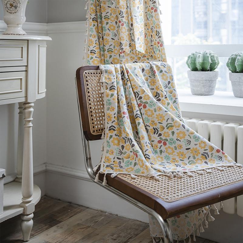 Curtains Finished Flower Print Fringe Small Window Kitchen Valance Cotton Linen Semi-blackout Living Room Bedroom Bay Window