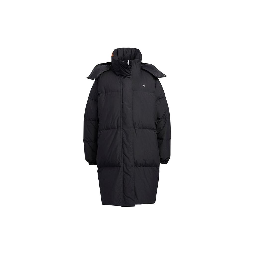 Adidas Originals Premium Down Brand Logo Embroidered Long Hooded Down Jacket Women Outerwear Black HS9528