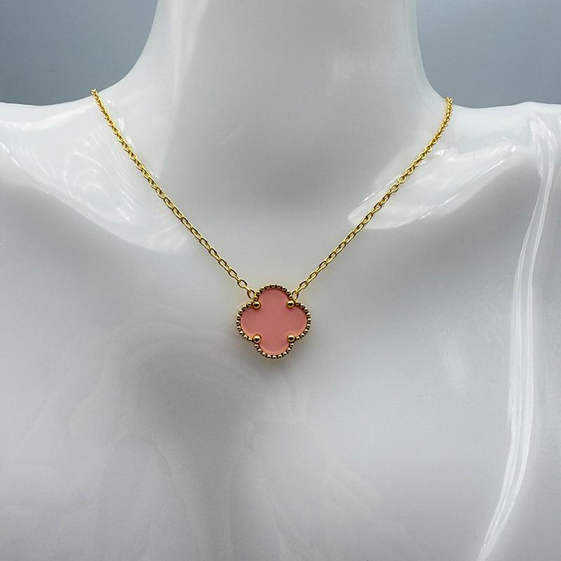 Temperament Socialite Lucky Four-leaf Clover Titanium Steel Necklace Female Internet Celebrity Light Luxury Five-flower Clavicle Ladies Necklace