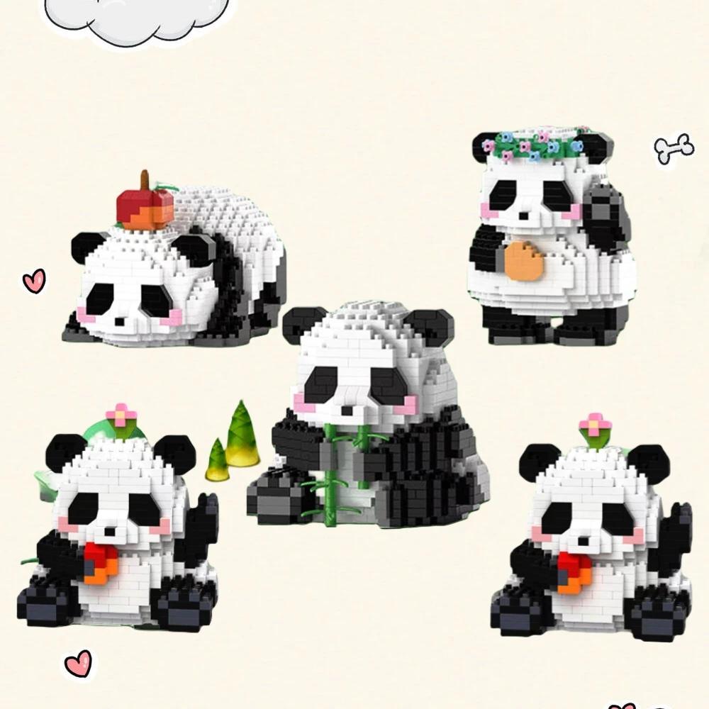 Hua Hua Panda Eating Bamboo Micro Blocks Kit Building Model, Cute Desk Decor & STEM Educational Toy Gift for Kids Animal Lovers