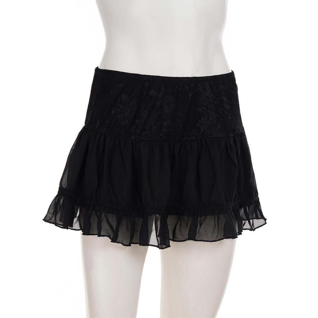 Spring/Summer Ballet Style High Waist Black Lace A-line Skirt for Women