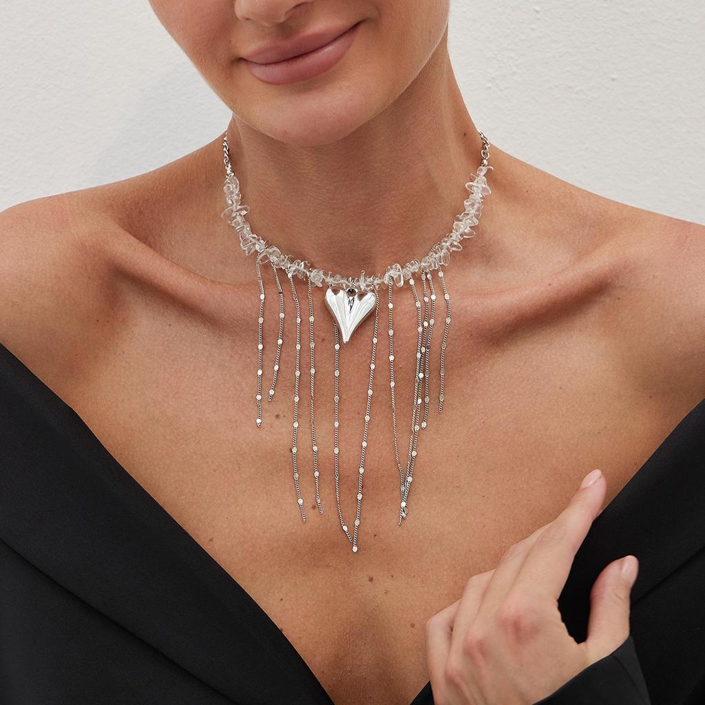 Europe, America, sweet and cool love fringed star and moon pendant necklace, imitation pearl personalized chain collarbone chain female