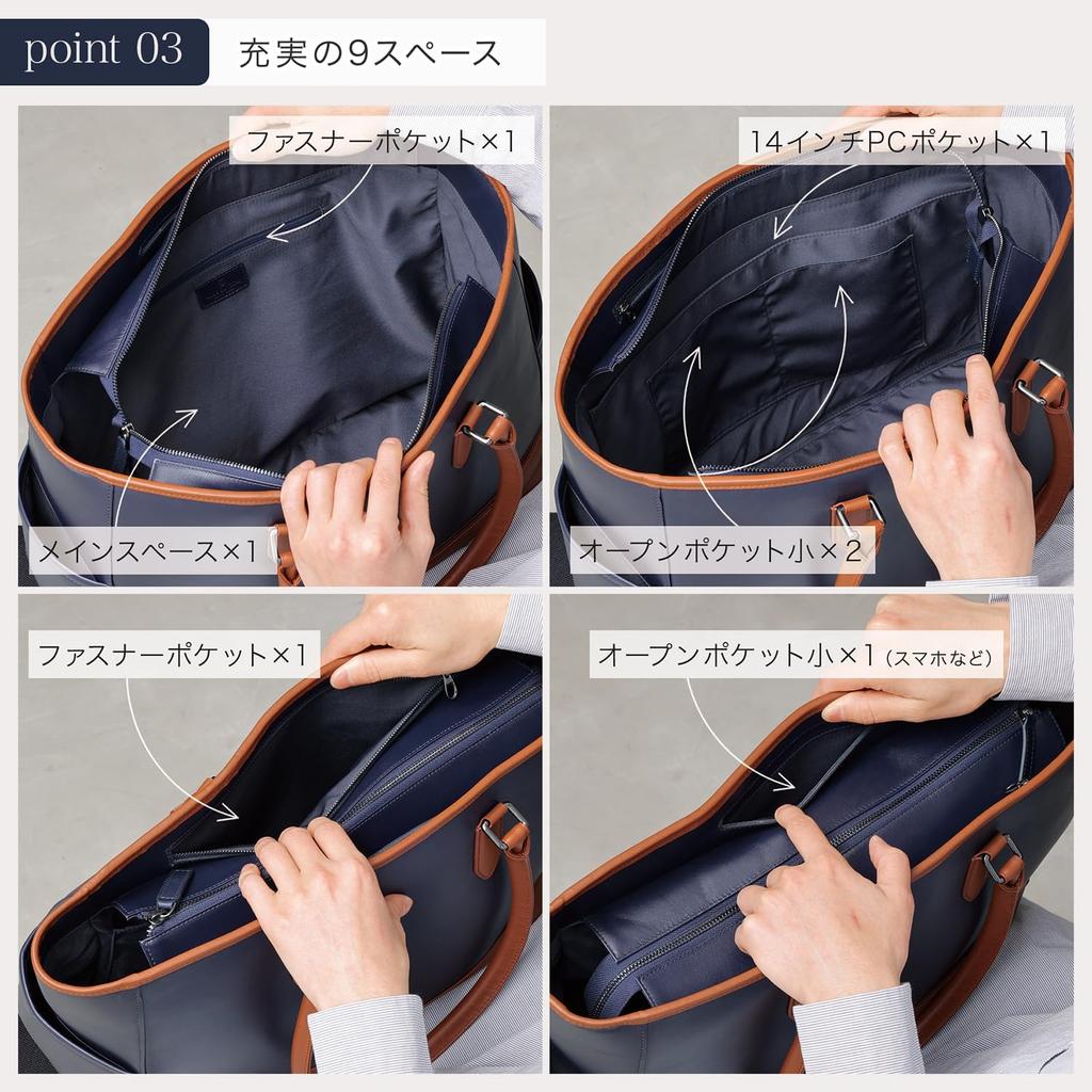 [BLUE SINCERE] Herren Tragetasche aus echtem Leder mit großem Fassungsvermögen, selbststehend, wasserabweisend, 9 Fächer, A4-Format, 14-Zoll-Laptop-kompatibel, zweifarbig