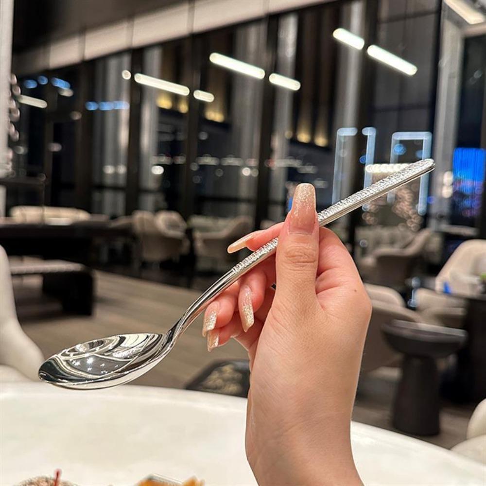 Long Handle Stainless Steel Soup Spoon Korean Dessert Spoon Dinner Spoon  Dining Table