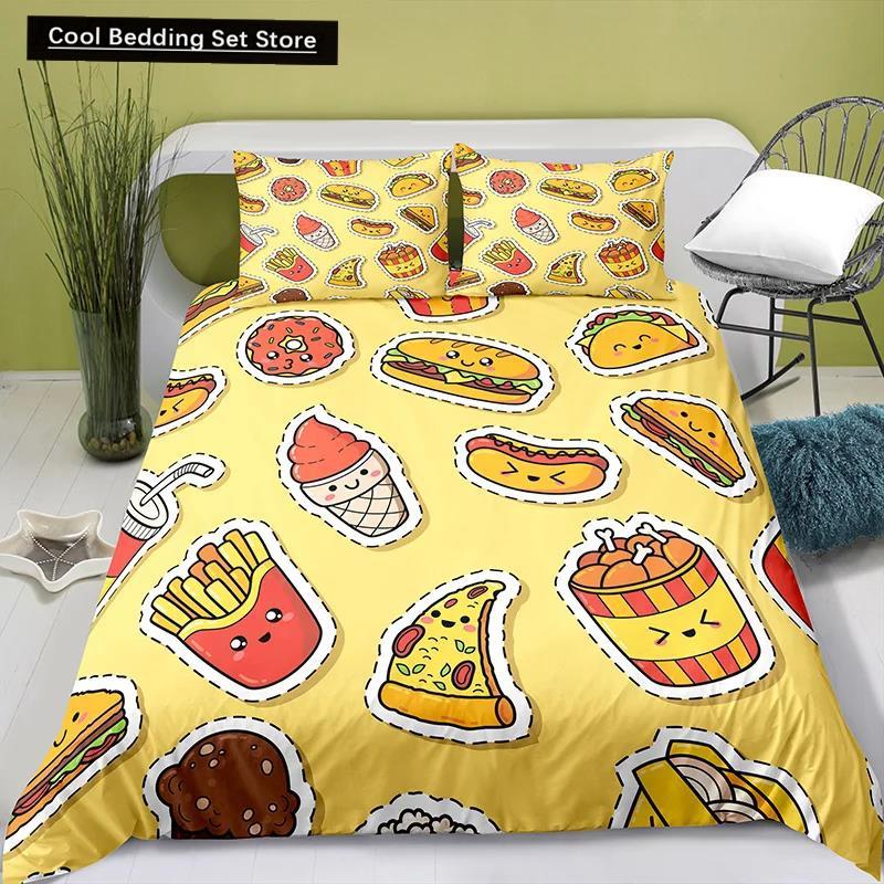 Härligt tecknat mat kung drottning påslakan pärlmjölkste sängklädesset barn tonåringar vuxna efterrätt pommes frites cola polyester täcke