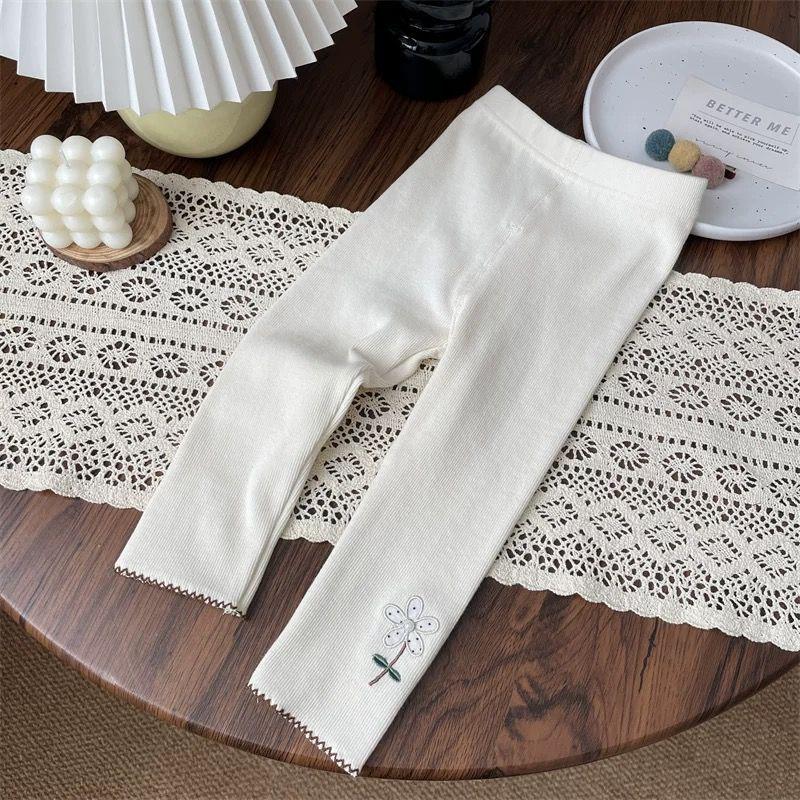Baumwoll-Leggings mit Blumenstickerei für 1- bis 4-jährige Mädchen - Hohe Taille, vielseitige Kleinkindhose für den frühen Herbst