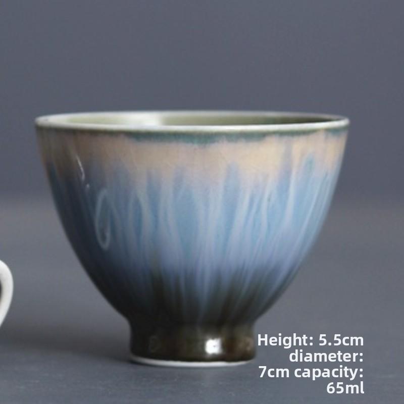 Handmade Ceramic Tea Cup Peacock Blue Glaze Color Changing Gongfu Set Chinese Style Zen Home Brewing Gift