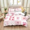 3pc Bedding Pink Rabbit Bow Strawberry Print (1 Set +2 Pillowcases, No Core), Bedding, Various Size To Meet Different Needs