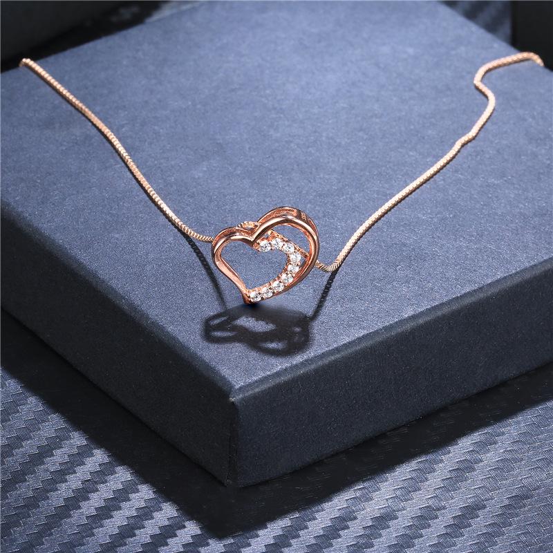 Stylish Rose Gold Heart-Shape Necklace Simple Clavicle Pendant Ornament Festival Birthday Gift